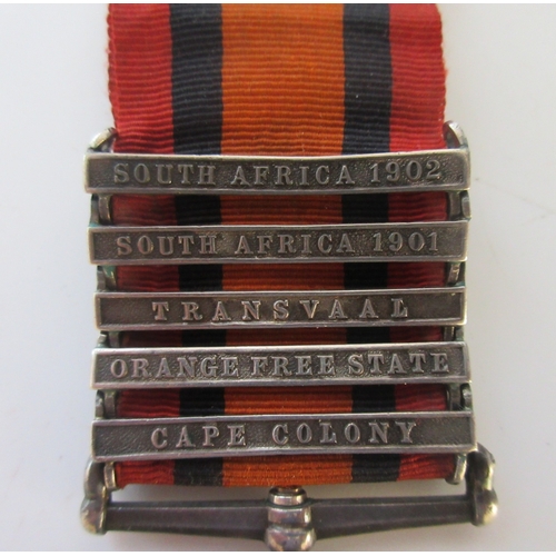 28 - Queens South Africa Medal with five clasps, S.A 1901-02, Transvaal, Orange Free State, Cape Colony. ... 