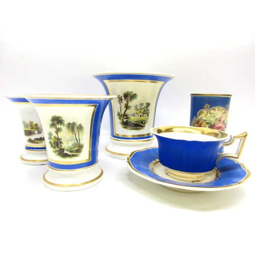 Selection of mazarine blue panelled Rockingham pottery items c1826-42 ...