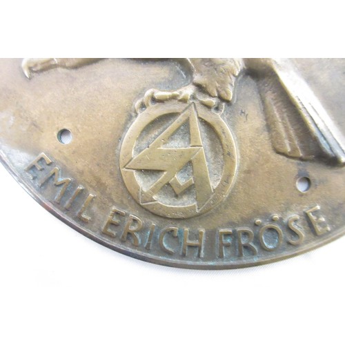 128 - German Jagdgeschwader Horst Wessel Brass Plaque to Hans Hobelsberger bearing Eagle grasping the SA s... 