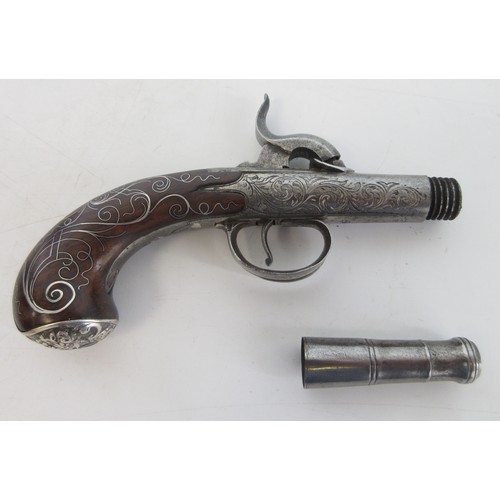 337 - Pair of 50 bore Queen Anne style percussion (converted from flintlock) pocket pistols, 2.5