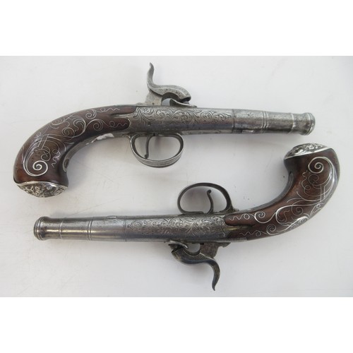 337 - Pair of 50 bore Queen Anne style percussion (converted from flintlock) pocket pistols, 2.5
