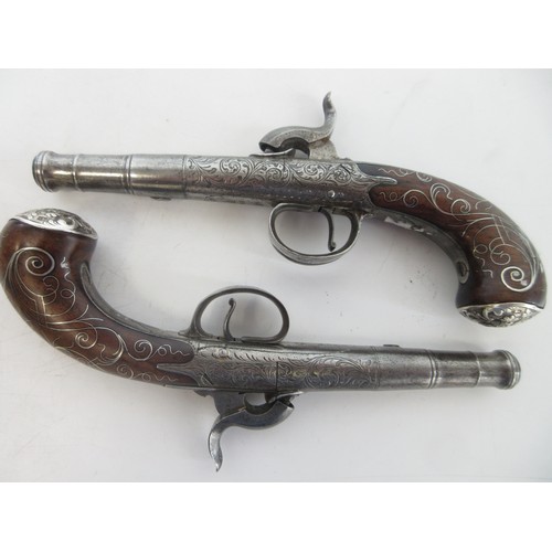 337 - Pair of 50 bore Queen Anne style percussion (converted from flintlock) pocket pistols, 2.5