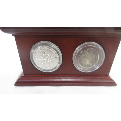 173 - Danbury Mint- Three military Danbury Mint commemorative coin display figures to incl. 'The Defence a... 