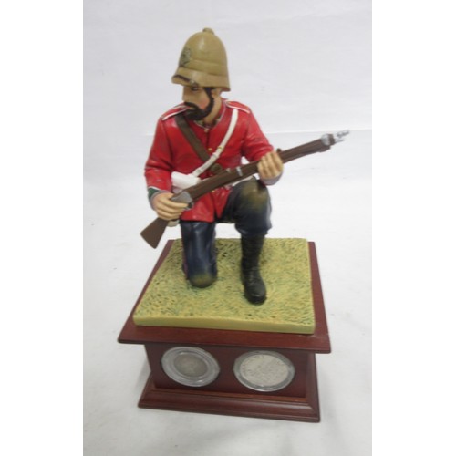 173 - Danbury Mint- Three military Danbury Mint commemorative coin display figures to incl. 'The Defence a... 