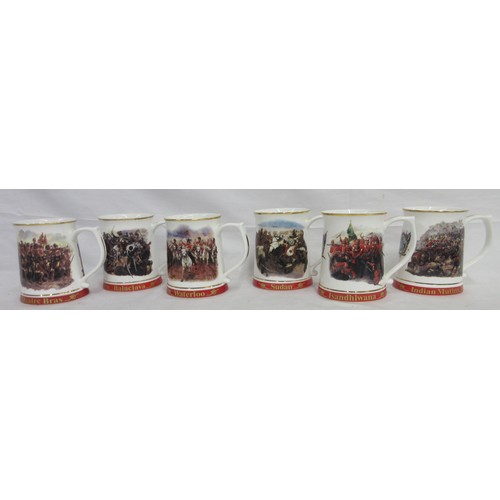 175 - Set of six Danbury Mint commemorative army tankards to incl. Waterloo, Quatre Bras, Balaclava (crack... 