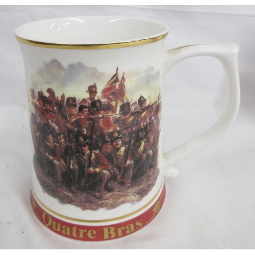 175 - Set of six Danbury Mint commemorative army tankards to incl. Waterloo, Quatre Bras, Balaclava (crack... 