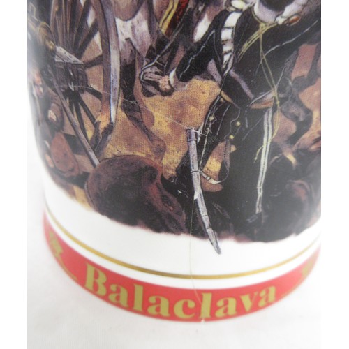 175 - Set of six Danbury Mint commemorative army tankards to incl. Waterloo, Quatre Bras, Balaclava (crack... 