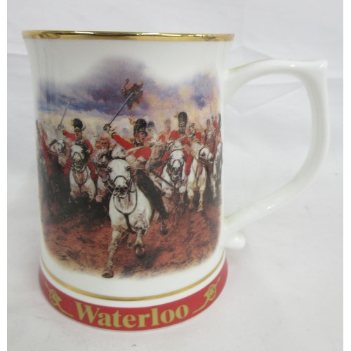 175 - Set of six Danbury Mint commemorative army tankards to incl. Waterloo, Quatre Bras, Balaclava (crack... 