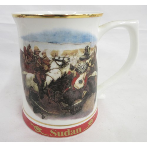 175 - Set of six Danbury Mint commemorative army tankards to incl. Waterloo, Quatre Bras, Balaclava (crack... 