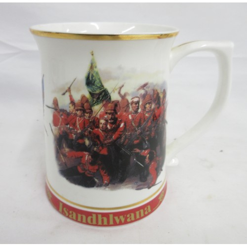 175 - Set of six Danbury Mint commemorative army tankards to incl. Waterloo, Quatre Bras, Balaclava (crack... 