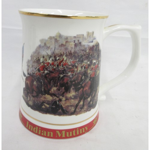 175 - Set of six Danbury Mint commemorative army tankards to incl. Waterloo, Quatre Bras, Balaclava (crack... 