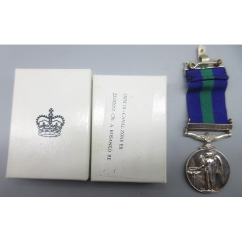42 - General Service Medal 1918-62 (Queen Elizabeth II) with Canal Zone clasp To. 22202052 Cpl A Bosanko ... 