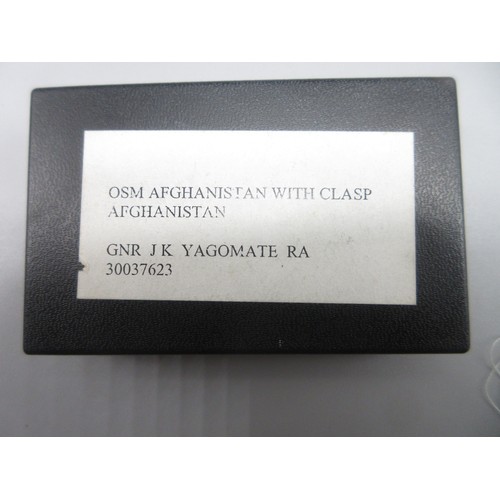 44 - Operational Service Medal 2000 with Afghanistan clasp and ribbon To. Gnr JK Yagomate RA 30037623

Br... 