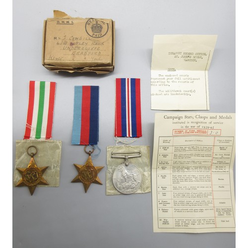 49 - Collection of WW2 medals incl. two 1939-45 stars, two Italy stars, two 1939-45 war medal and the Def... 