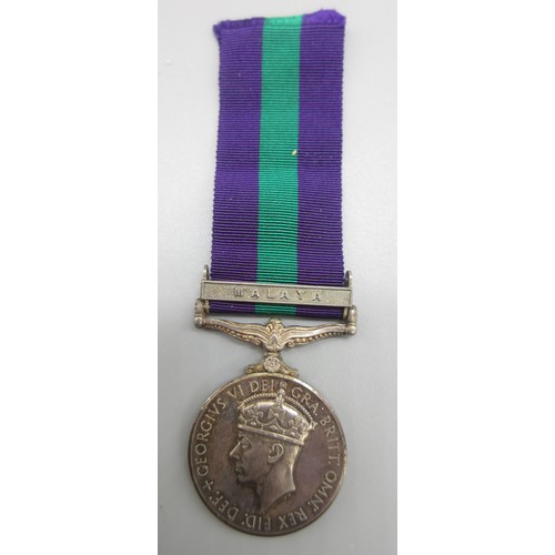 51 - General Service Medal 1918-62 (George VI) with Malaya clasp To. 22425076 Pte. B. J. Helliwell. Manch... 
