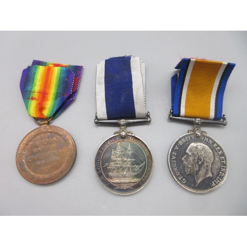 59 - RN Long Service and Good Conduct Medal (George V, 2nd type), 1914-1918 war medal, WW1 Victory all to... 