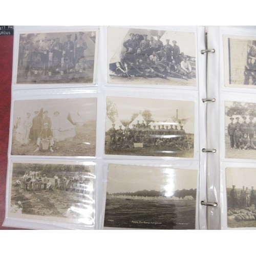 171 - Two WW1 postcard albums to incl. personal letters, POW cards/photos, parades/inspections, Daily Mail... 