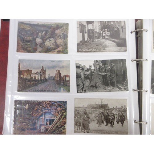 171 - Two WW1 postcard albums to incl. personal letters, POW cards/photos, parades/inspections, Daily Mail... 