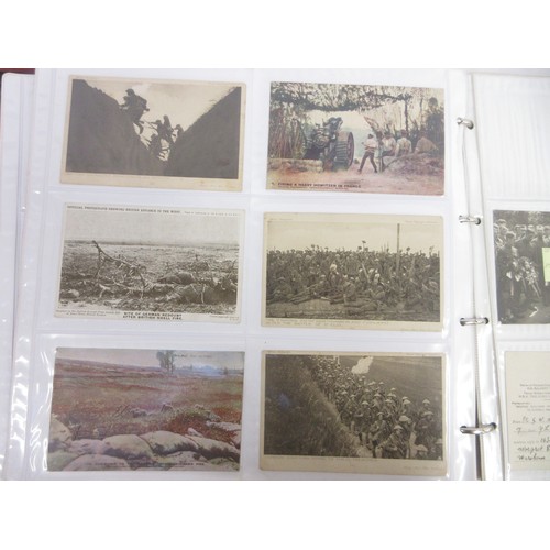 171 - Two WW1 postcard albums to incl. personal letters, POW cards/photos, parades/inspections, Daily Mail... 