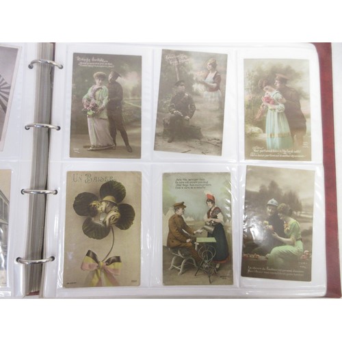 171 - Two WW1 postcard albums to incl. personal letters, POW cards/photos, parades/inspections, Daily Mail... 