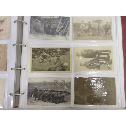 171 - Two WW1 postcard albums to incl. personal letters, POW cards/photos, parades/inspections, Daily Mail... 