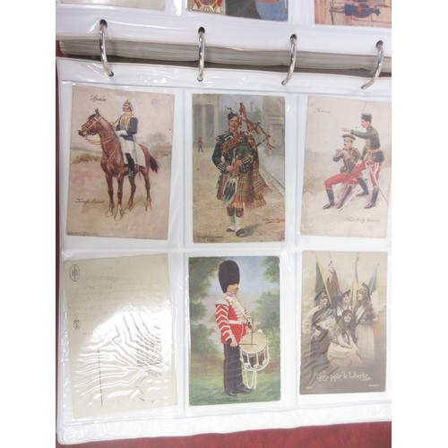 171 - Two WW1 postcard albums to incl. personal letters, POW cards/photos, parades/inspections, Daily Mail... 