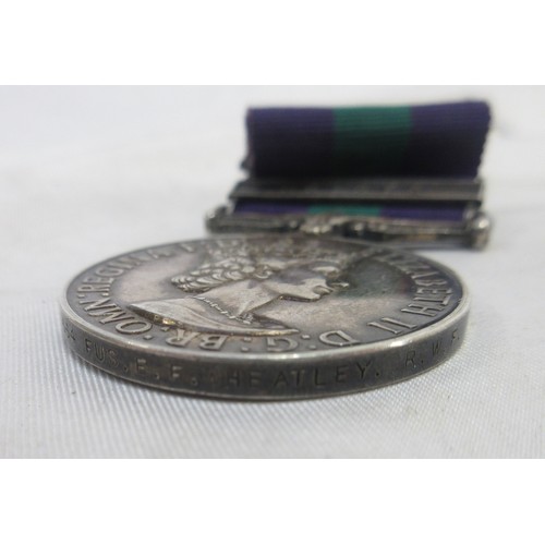 52 - General Service Medal (Elizabeth II) with Malaya clasp To. 22929664 Fus. E. F. Wheatley. R.W.F

Brad... 