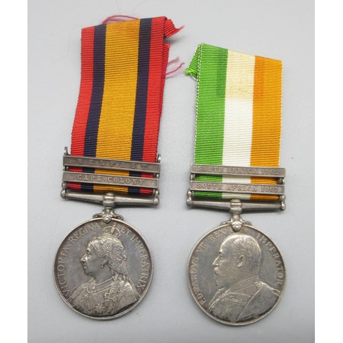 47 - Queen's South Africa Medal with Belfast and Cape Colony clasps (2 clasps) and King's South Africa Me... 