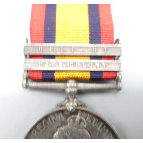 47 - Queen's South Africa Medal with Belfast and Cape Colony clasps (2 clasps) and King's South Africa Me... 