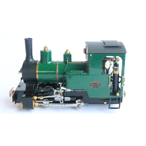 Roundhouse Engineering Co. G gauge gas powered live steam 0-4-0 Koppel "Billy" narrow gauge locomotive model with fitted radio control functions and chuffer, model in excellent previously used condition, some minor and typical signs of use and minor wear (please refer to photos), overall length 28cm with adjustable wheel spacing (32-45mm) complete with sturdy carry box and 6 channel Radio Link T6 Series handheld transmitter, not tested but vendor assures all in full working order