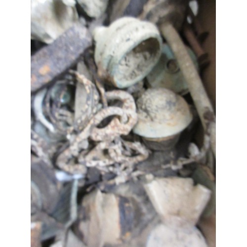 161 - Collection of metal detecting finds incl. horse shoes, shovel head, bits of shrapnel, barbed wire, s... 