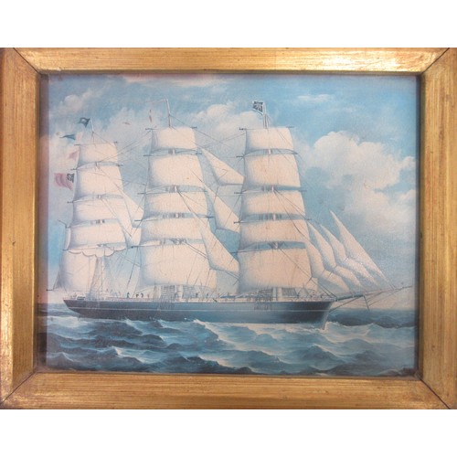 177 - Framed naval print capturing a 20th century clipper ship at sea, frame by Carvers & Gilders Picture ... 