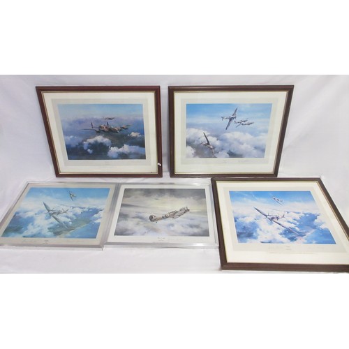 178 - Five framed military prints by Robert Taylor incl. 'First of Many' L40cm x W55cm, two 'Spitfire' pri... 