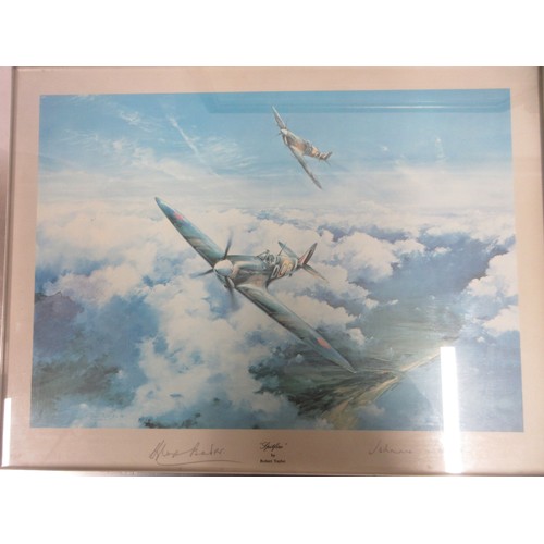 178 - Five framed military prints by Robert Taylor incl. 'First of Many' L40cm x W55cm, two 'Spitfire' pri... 