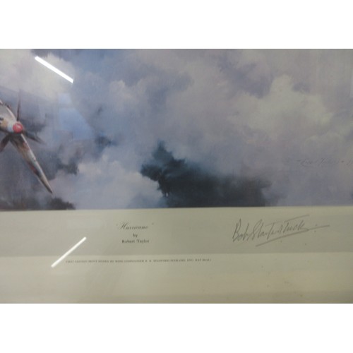 178 - Five framed military prints by Robert Taylor incl. 'First of Many' L40cm x W55cm, two 'Spitfire' pri... 