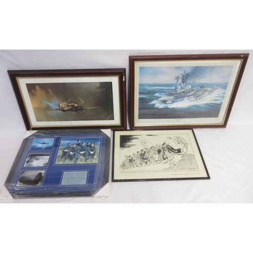 179 - Four framed military prints incl. 'Spitfire' by Bonnie Clark L40cm x W67cm, 'Dambusters' incl. Johnn... 