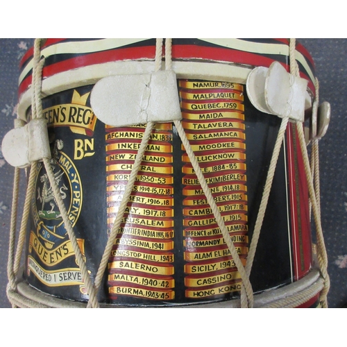 153 - Regimental drum for the Queens Regiment 3rd Battalion presented to Major Roger Jennings for his reti... 