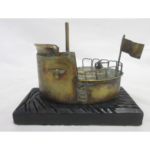 166 - German U-Boat conning tower brass trench-art style ornament on wooden base

Bradleys shipping £38.00... 