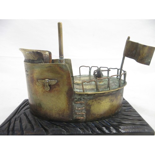 166 - German U-Boat conning tower brass trench-art style ornament on wooden base

Bradleys shipping £38.00... 