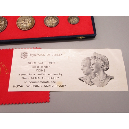 53 - Bailiwick of Jersey - Elizabeth II (1952-2022), 1972 Royal Wedding Anniversary Nine-Coin Gold and Si... 