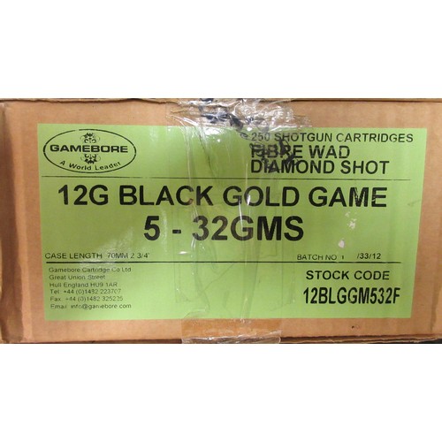 499 - SHOTGUN CERTIFICATE REQUIRED- Game bore 5:32g 12 bore shotgun cartridges (250 box, sealed)
