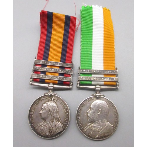 27 - Queen's South Africa medal with three clasps (Belfast, Orange Free State and Cape Colony) and King's... 