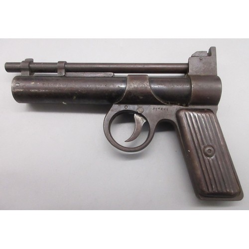 418A - Vintage Webley & Scott .77 air pistol, over lever action with two piece steel grip, patent no.219872... 