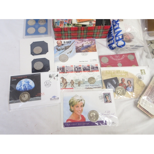 Large collection of International coins, banknotes and stamps to inc ...