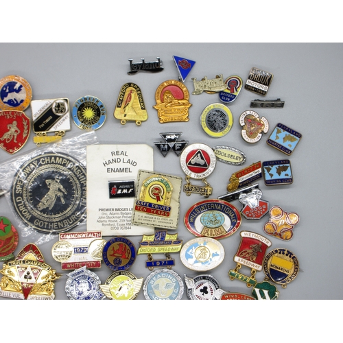 340 - Collection of transport, speedway and automotive pin badges to inc. Leyland, Gardner Diesel, Reading... 