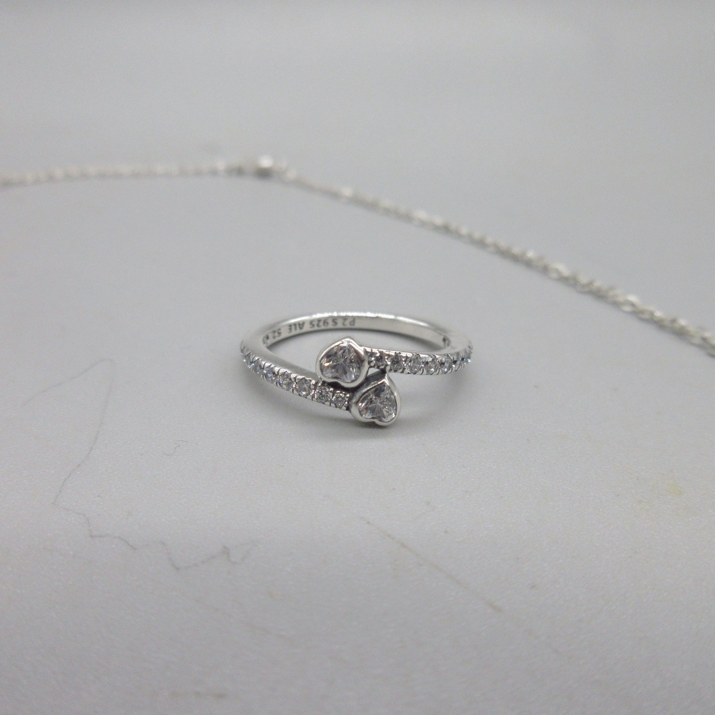 Collection of silver pandora jewellery to include a ring set with clear ...