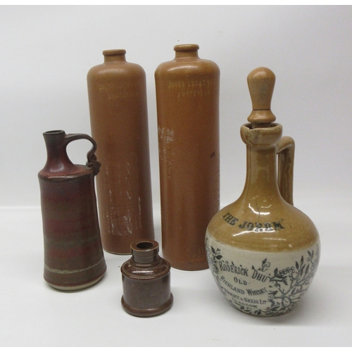Collection of stoneware flasks and bottles, incl. ' 'The Jorum ...