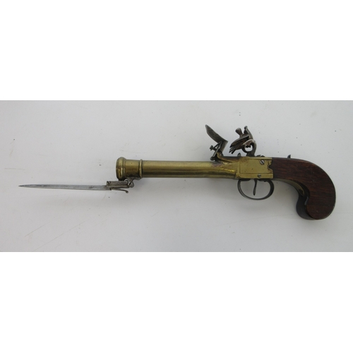  Brass barrel and action flintlock blunderbuss coaching pistol stamped Barber, 7.5
