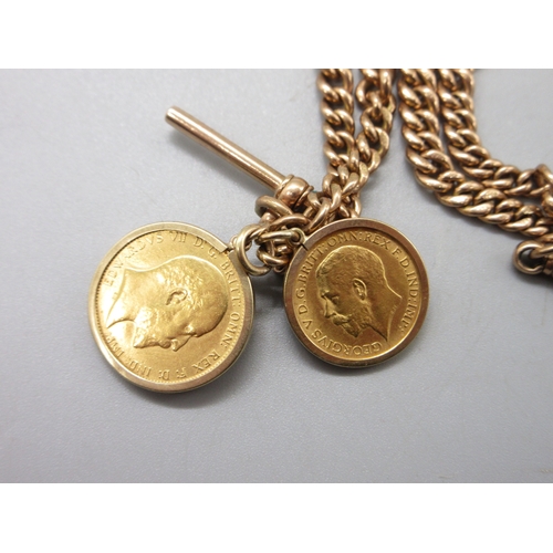 48 - Edward VII (1902-1910) 1907 Sovereign and George V (1910-36) 1913 Half-Sovereign in 9ct mounts to a ... 