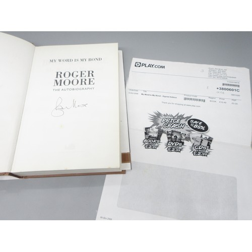 435 - James Bond memorabilia to incl. signed Roger Moore 'My Word is my Bond' book, large Moonraker film p... 